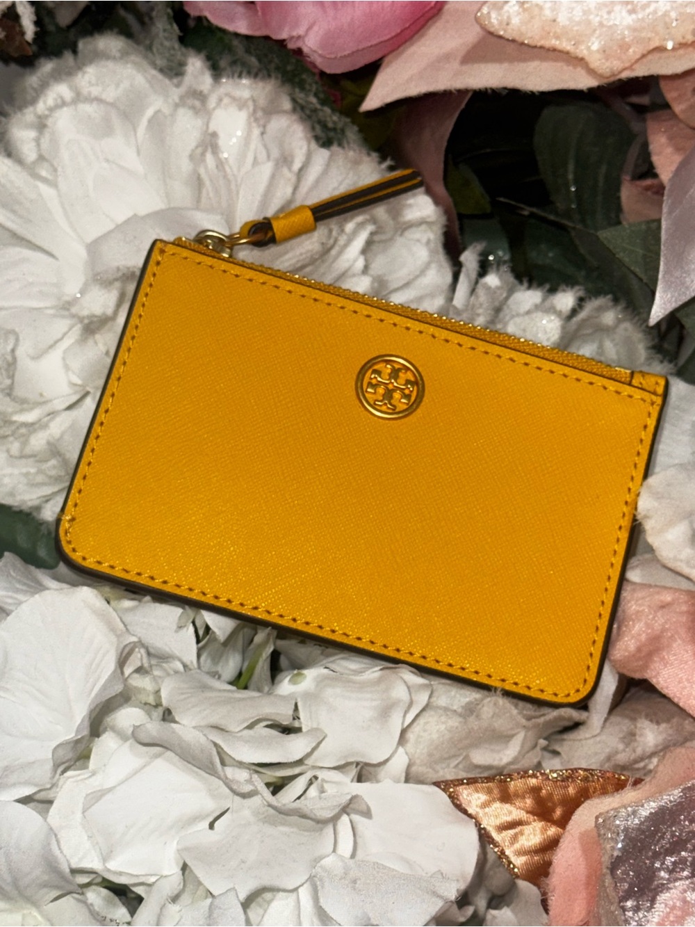 Tory Burch Mustard Yellow Leather Zip Card Wallet NWOT